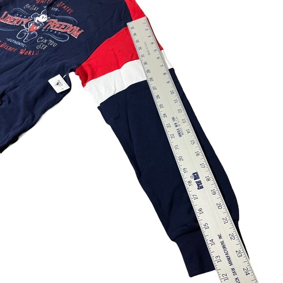 Disney Parks Hoodie Mens M Blue Americana Patriotic Mickey Mouse Disneyland Red - Picture 10 of 12